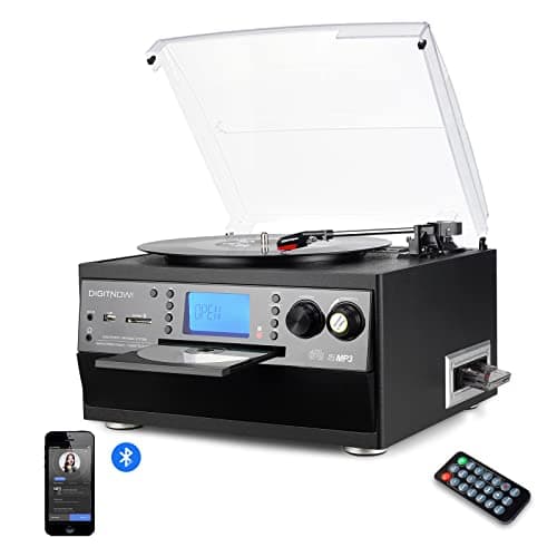 DIGITNOW! Giradischi in vinile Bluetooth Giradischi USB mp3 e Funzione di codifica Classica Lettore CD con Cassetta FM Radio,3 Velocità 33/45/78 RPM Altoparlanti Integrati Canale Stereo