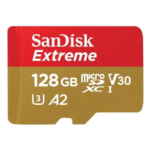 SanDisk 128 GB Scheda microSDXC Extreme per Action Cams e Drones + adattatore SD + RescuePRO Deluxe, fino a 190 MB/s, con A2 App Performance, UHS-I, Classe 10, U3, V30