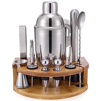 Set Cocktail Shaker con Supporto, Kit Barman Professionale da 750 ml da 12 Pezzi per Mescolare Bevande, Regali per Uomini, Papà, Donne, Amanti dei Cocktail, Set da Barista per Feste da Bar a Casa