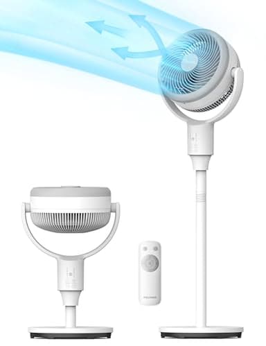 PELONIS Ventilatore a Piedistallo Silenzioso, Ventilatore Oscillante di Circolazione dell'Aria a 135°+90° per Camera da Letto, Testa a Scuotimento 3D con Telecomando, Altezza Regolabile, Timer 6H