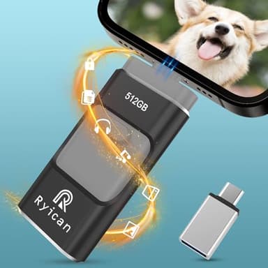Chiavetta USB per Phone Ryican 512GB USB 3.0 Pendrive Dati Protetti da Password Photostick 4 in1 Pennetta Memoria USB con Type C-Phone/OTG Android/PC/Laptop Backup Rapido con un Solo Clic(512GB,Nero)