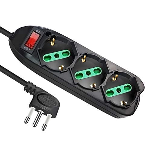 EXTRASTAR multipresa presa con interruttore automatico di protezione 10 A,3 Posti Presa Schuko bipasso 2P+T,multipresa protetta,surge Arrest, Nero cavo 1,5