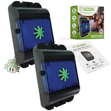 ISOTRONIC Repellente per roditori a ultrasuoni, funzionamento a batteria per interni ed esterni, contro topi, ratti, martore, dormire, volpi e procioni, con luce LED blu