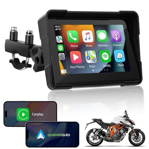 GPS Carplay per Moto, GuKKK Navigatore Auto Portatile CarPlay & Android Auto Per Moto,5 Pollici Impermeabile Touchscreen,Navigatore Auto Supporto Doppio Bluetooth, Navigazione Moto,SiRi