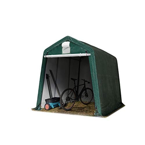 TOOLPORT Tendone Garage 2,4 x 3,6 m Verde Scuro, Costruzione Stabile in Acciaio con Telo PE Garage per Bicicletta
