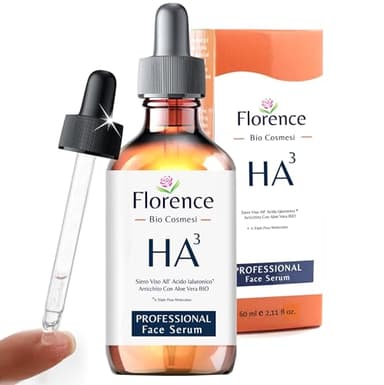 60ml. Bio Siero Viso con Acido Ialuronico Puro a 3 pesi Molecolari, Vitamina C e Noti Agenti Antirughe e Antietà. Biologico,Vegano,Idratante e Illuminante. Ideale anche Come Crema Contorno Occhi