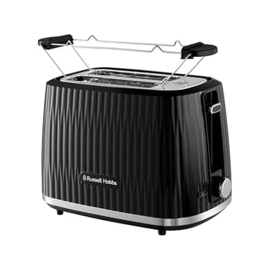 Russell Hobbs Tostapane 2 fette, 6 gradi di doratura, con Pinze, Scongela, Riscalda, Cancella selezione, Vassoio raccogli briciole, Riscalda panini incluso, esterno testurizzato, Eden Nero 27371-56