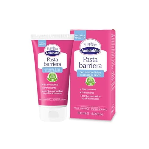 Euphidra - AmidoMio Pasta Barriera, Azione Protettiva e Lenitiva con Amido di Riso 100% da agricoltura biologica, Indicato per le Pelli Fragili e Sottili dei Neonati, Tubo 150ml