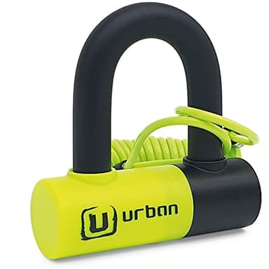 URBAN UR59 Lucchetto Bloccadisco Moto Mini U ø14 mm, Doppia Chiusura e Doppia Funzione per Blocca Disco o Catena, Archetto 14mm in Acciaio Cementato, Cavo Promemoria, Antifurto Universale Moto Bici