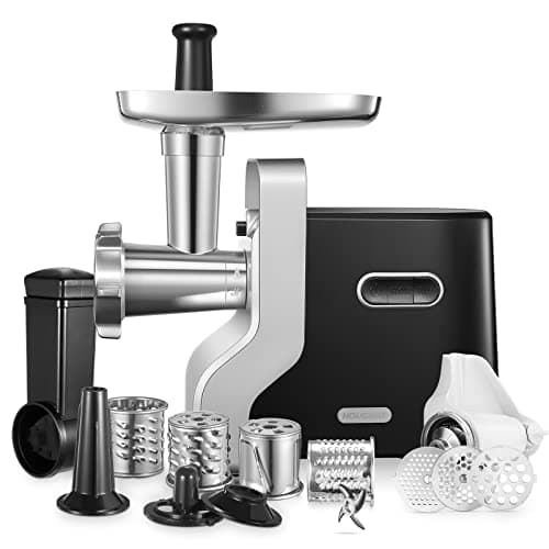 Tritacarne Elettrico Professionale, 2800W Max Potenza di Bloccaggio, HOUSNAT 5 in1 Tritacarne Elettrico, 3 Piastre di Macinazione in Acciaio Inox, perCarne, Salsiccia, Kebbe, Verdure, Salse, Nero