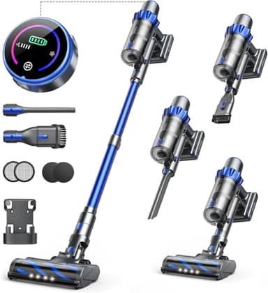 INTETURE Aspirapolvere Senza Fili 450W/40Kpa,Scopa Elettrica Senza Fili Potente con 55Mins Modalità Automatica,1.5L/Anti Avvolgimento/LED Smart Aspirapolvere per Pavimenti/Tappeti/Pelosità