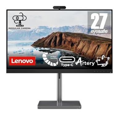 Lenovo L27m-30 Monitor 27" FHD IPS (1920x1080), 75 Hz, 4 ms, AMD FreeSync, HDMI+VGA+USB-C, HUB USB, Microfono e Altoparlanti integrati, Regolabile (Pivot), Base in Metallo, Eyesafe - Webcam inclusa