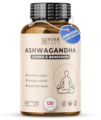 VIVACAPS - Ashwagandha per abbassare il Cortisolo in 120 Capsule Vegetali - Alto Dosaggio 1200 mg - Integratori Stanchezza - Riduci lo Stress