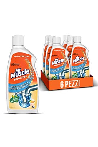 Mr Muscle Probiotico, pulisce gli scarichi e rinfresca le tubature con agenti probiotici, profumo di agrumi, SICURO PER I TUBI - Formato Scorta da 6 pezzi da 500 ml