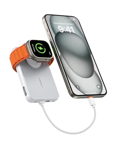 VEGER Power Bank 10000mAh con Cavi Integrati compatibile con iPhone Apple Watch, 20W PD Ricarica Rapida Mini Powerbank USB C Batteria Esterna 4 Ingressi e 3 Uscite con LED Display