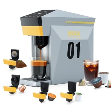 BENFUCHEN Caffettiera 4 in 1, macchina da caffè espresso 19 bar per capsule KCup/Nes presso OriginalLine/Dolce Gusto/Caffè macinato, grigio nuvoloso