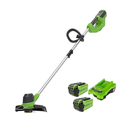 Greenworks 40V Tagliabordi a Batteria per Giardini Medi, Altezza Regolabile, Ampiezza Taglio 30cm, Filo di Nylon da 1,65mm con Autofeed, 2x Batterie da 40V 2Ah e Caricabatterie G40LTK2X