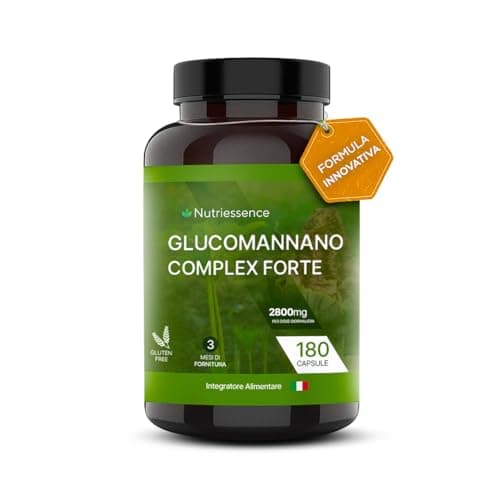 Glucomannano Puro Dosaggio Extra Forte 2800 mg |Maxi scorta 180 capsule gastroprotette|3 mesi di fornitura,Rimedio Naturale italiano|Fibra Saziante drenante .Senza Glutine e Lattosio