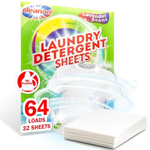 Detersivo Lavatrice Foglietti, Biodegradabile, Completamente Naturale, Confezionamento Senza Plastica, Comodo Ed Efficiente per Viaggiare, Profumo Di Lavanda, 32 Foglietti, Per 64 Lavaggi