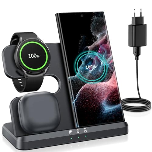 seacosmo Caricabatterie Wireless 3 in 1 per Samsung, Stazione di Ricarica Wireless Rapida Docking Station per S24/S23/Ultra/S21/S22, Caricatore Z Flip Fold 5/4, Galaxy Watch 6/4/5 Pro, Galaxy Buds