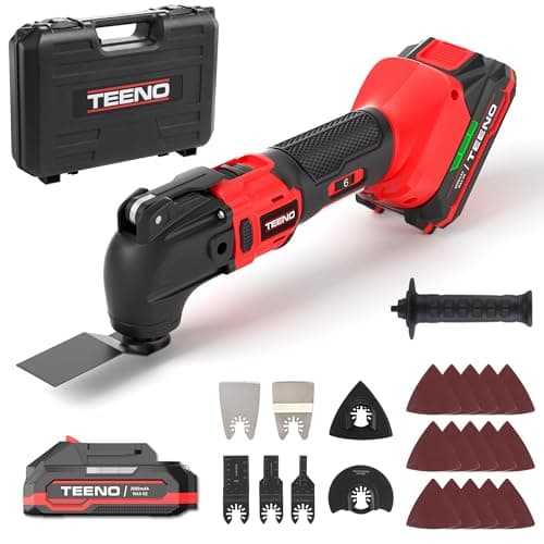 TEENO Utensile Multifunzione Oscillante 20V, Utensile Multifunzione a Batteria Senza Spazzole Con 6 Velocità Variabili, 8500-21000RPM, Angolo di oscillazione 4°, Per raschiare, Lucidare, 1* Batterie