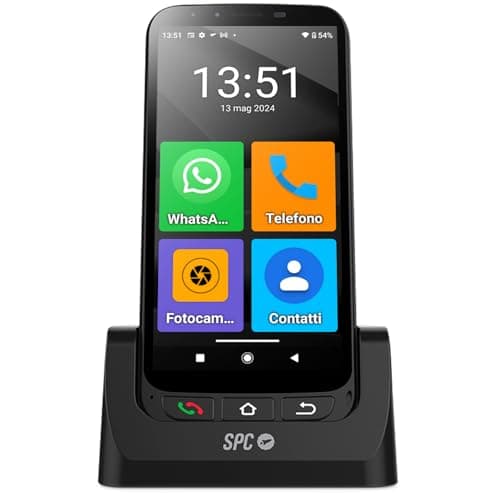 SPC Zeus 4G Pro + coque | Smartphone Anziani Icone Grandi, Pulsante SOS, Configurazione remota | Android 11, 4GB RAM, 64GB ROM | 13MP, Base Ricarica | Nero