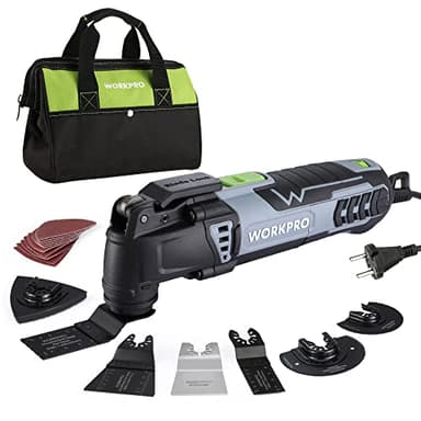 WORKPRO Strumento multifunzione oscillante 300 W, 7 velocità regolabili, con 17 accessori, angolo di oscillazione di 3°, meccanismo di cambio rapido della lama per segare, raschiare, modellare,