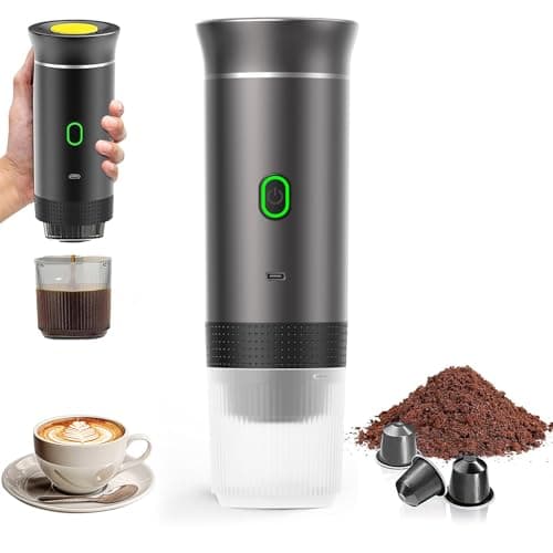 PZCC Macchina da caffè portatile da viaggio, caffè espresso ricaricabile 12 V e custodia per campeggio e auto, riscaldamento rapido, compatibile con capsule K-Cup e caffè macinato, per viaggio