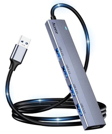Aceele 5 Porte Hub USB 3.0 con Cavo Lungo 120cm, Sdoppiatore USB da 5 Gbps con Porta di Alimentazione di Tipo C, Adattatore USB Esteso in Alluminio per Laptop MacBook Pro/Air Samsung Chromebook, ecc.