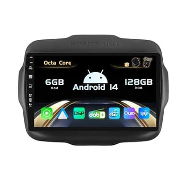 SXAUTO『Built-in 4G / DAB』Android 14-6G+128G Autoradio Per Jeep Renegade(2015-2018) - Senza fili CarPlay/Android Auto LED Camera + MIC - Fast-boot Volante 360-CAM HDMI WIFI DSP - 2 Din IPS 9 Pollici