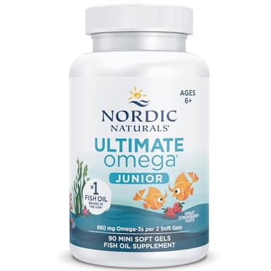 Nordic Naturals, Ultimate Omega-3 JR, 680 mg di Omega-3, per Bambini, Gusto Fragola, con EPA e DHA, 90 Capsule molli, Testato in Laboratorio, Senza Soia, Senza Glutine, Non OGM