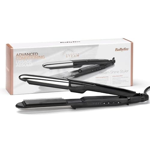 BaByliss ST496E Piastra a Vapore 2in1 Steamshine Ceramic Diamond da 39 mm, Lisciante, 5 Temperature, Auto Spegnimento di Sicurezza, Nera e Argento