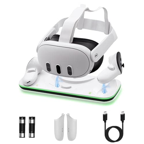 Mcbazel Dock di Ricarica Controller per Quest 3, Stazione di Ricarica VR con Luce LED per Quest 3, Supporto di Ricarica con 2 Batterie Ricaricabili da 600 mAh, Cavo di Ricarica Type-C - Bianco