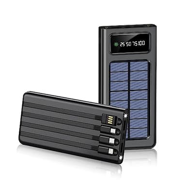 Power Bank 20000 mAh, power bank a energia solare, ricarica rapida, portatile, con 4 porte USB e torcia, compatibile con smartphone, iPhone, Samsung, iPad, tablet