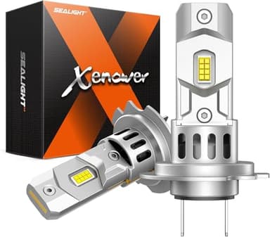 SEALIGHT Lampadina H7 LED 100W 28000LM, luminosità 7 volte superiore, formato mini 1:1 con ventola di raffreddamento da 12000 giri/min, 700% 6500K bianco freddo, Plug and Play, Confezione da 2