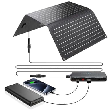 Ecosonique 20W Caricabatterie Portatile a Pannello Solare, DC 19V, USB-A QC3.0, USB-C PD18W con Hub di Alimentazione Staccabile, ETFE IP67 Impermeabile Pannello Solare Pieghevole Per Phones Powerbank