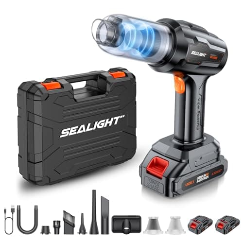 SEALIGHT Aspirabriciole Senza Fili, 21000Pa Aspirapolvere Auto Portatile, Doppie Batterie, 9 in 1 Aspiratore e Soffiatore con Motore Brushless, per Auto, Casa, Cucina, Animali Domestici (Nero)