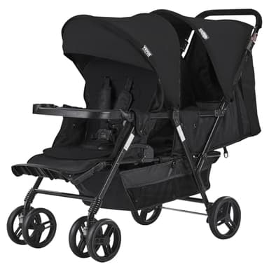 VEVOR Passeggino Doppio, Schienale/Poggiapiedi Regolabili, Passeggino Gemellare Pieghevole con Doppio Sedile, Cintura di Sicurezza Avvolgente, Cestino Portaoggetti, per Neonati, Bambini Piccoli (Nero)