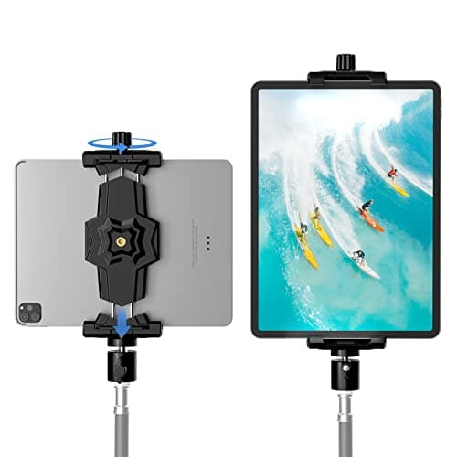 KDD Adattatore per treppiede per iPad e Tablet telefono con testa a sfera, supporto tablet treppiede per iPad ruotabile 360 per iPad Pro12.9 iPad Mini, Galaxy Tab, selfie stick 5.3-10.6''(Nero)