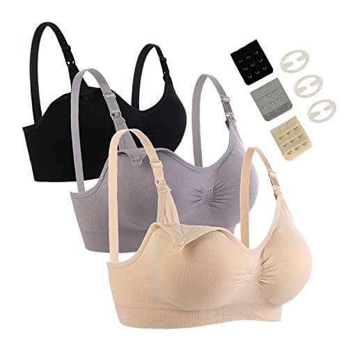 SOTP 3 PCS Reggiseno Allattamento Senza Ferretto con Estensione Reggiseno Bra Donna Morbido e Traspirante Reggiseno Senza Cuciture Premaman Reggiseni - M