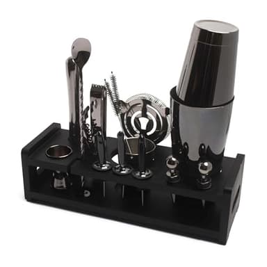 Kit Cocktail | Cocktail Set da 17 Pezzi | Shaker Cocktail en noir | Set Cocktail Professionale con jigger, cucchiaio agitatore, pestello e setaccio ecc. | Set Cocktail e Kit Barmann en Acier Inox 304