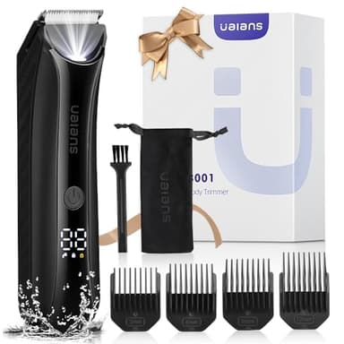 Ualans Rasoio Intimo per Uomo, Rasoio Elettrico Corpo Uomo, con luce LED e Display, Rasoio per Testicoli Impermeabile IPX7, 100% Impermeabile Inclusi 4 Pettini di Fissaggio, Regali per Uomo