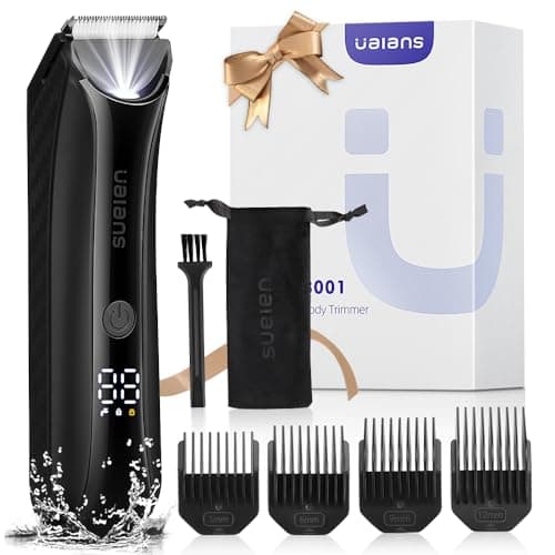 Ualans Rasoio Intimo per Uomo, Rasoio Elettrico Corpo Uomo, con luce LED e Display, Rasoio per Testicoli Impermeabile IPX7, 100% Impermeabile Inclusi 4 Pettini di Fissaggio, Regali per Uomo