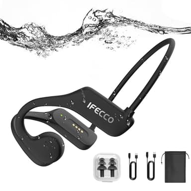 IFECCO Cuffie Conduzione Ossea Nuoto,IP68 Impermeabili Cuffie Subacquee Bluetooth 5.3 con Lettore MP3 da 32 G,Wireless Auricolari per Piscina Ciclismo Corsa