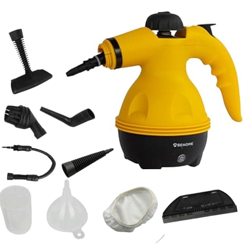 BEHOME Pulitore a Vapore Portatile per Casa e Tessuti, 9 Accessori inclusi | Pulisce, sgrassa, sterilizza, toglie le macchie da divani, tappeti sedili, auto
