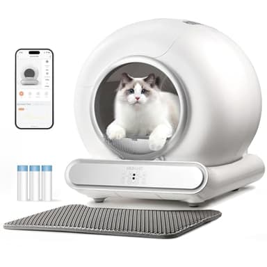 Lettiera per gatti autopulente, lettiera automatica per più gatti, controllo tramite app/protezione ultra sicura/lettiera per gatti di grande capacità, con 3 rotoli di fodera e tappetino