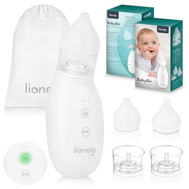LIONELO BABYAIR Aspiratore Nasale Elettrico per Neonati, Potenza di Aspirazione Regolabile, 2 Beccucci in Silicone per Aspirazione Profonda e Superficiale, Aspiratore Nasale per Bambini
