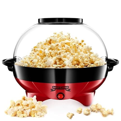 Gadgy Macchina Popcorn | Macchina per Pop Corn ad Aria Calda l Preparazione Salutare, Senza Olio o Grassi l Macchina Pop Corn con Misurino e Coperchio Superiore Rimovibile l Rivestimento Rosso Retrò