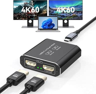 JCYMELE Dual 4K@60Hz Extended Display USB C a Doppio Adattatore HDMI per 2 Monitor Tipo C a HDMI Splitter 1 in 2 Out per Computer Portatili MacBook Pro Air [macOS Supporta solo la Modalità SST]