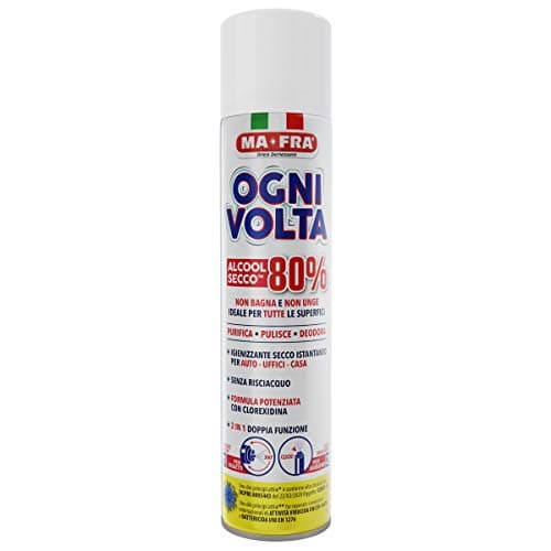 Ma-Fra, Ogni Volta, Spray Igienizzante a Secco Istantaneo, Alcool 80%, Ideale per Tutte le Superfici Lavabili, Non Lavabili e Ambienti, Pulisce, Purifica, Deodora, Non Bagna e Non Unge, 300ml